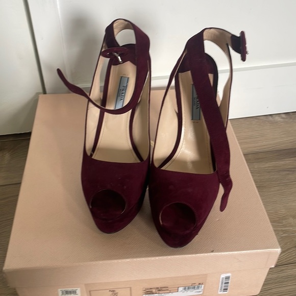 Prada Shoes - Prada wine color suede heels with platform.​38 1/2